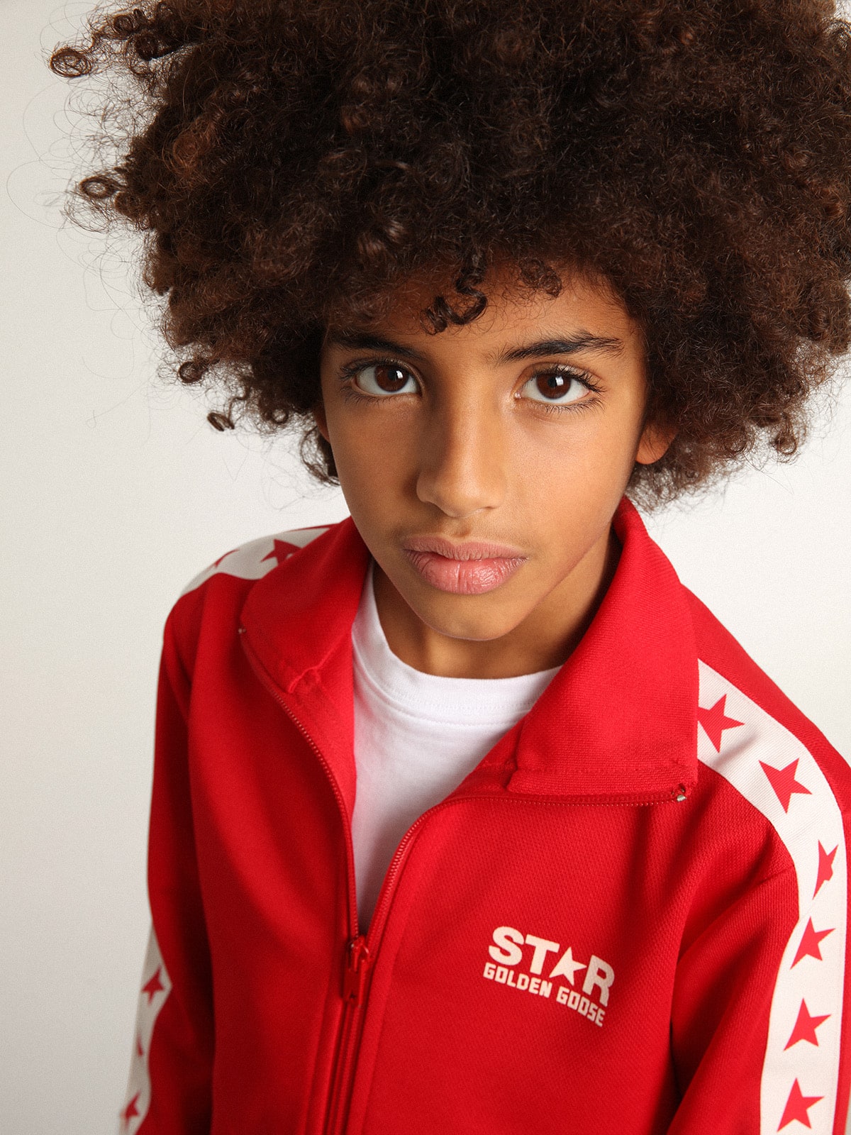 Golden Goose - Red zipped sweatshirt with white stripe and red stars in 