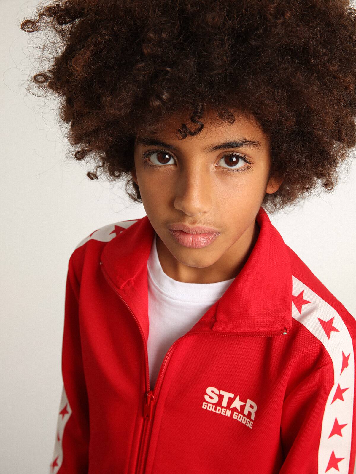 Golden Goose - Red zipped sweatshirt with white stripe and red stars in 