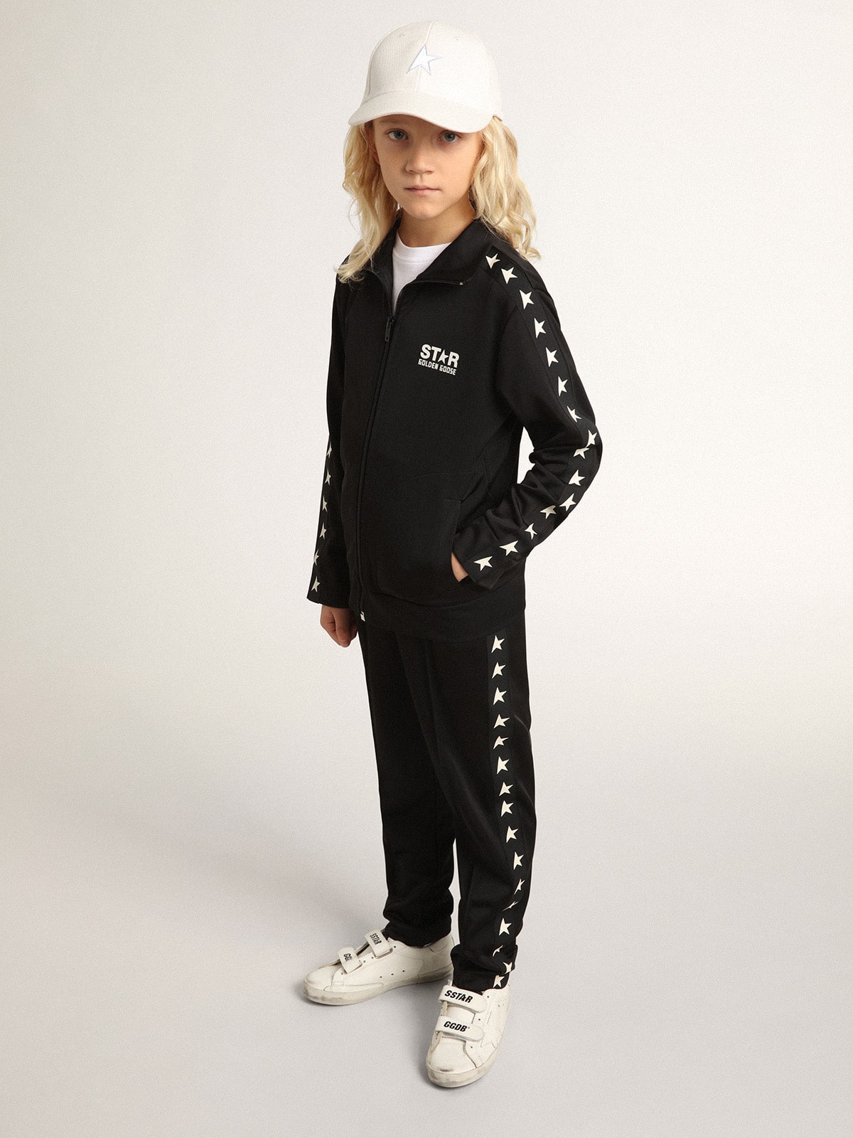 Golden Goose - Black zipped sweatshirt with contrasting white stars in 