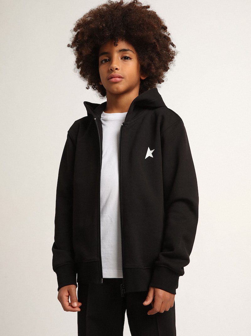 Golden Goose - Moletom preto com capuz e estrela e logo brancos em contraste in 
