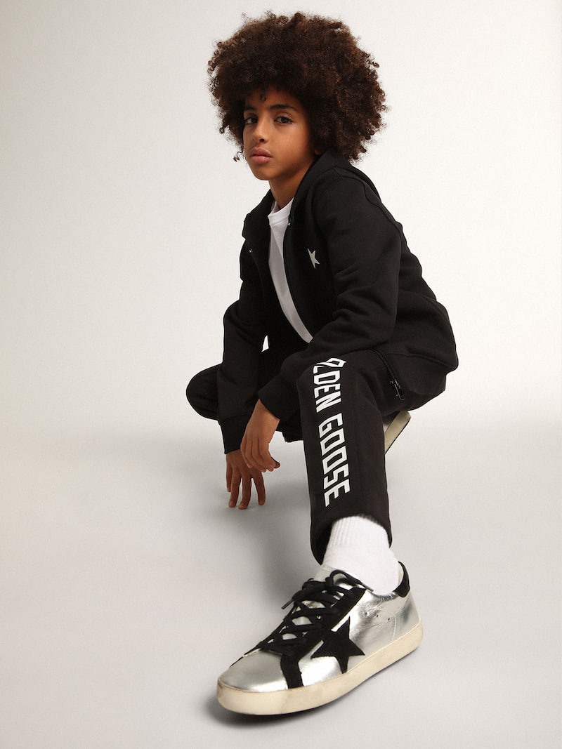 Golden Goose - Moletom preto com capuz e estrela e logo brancos em contraste in 
