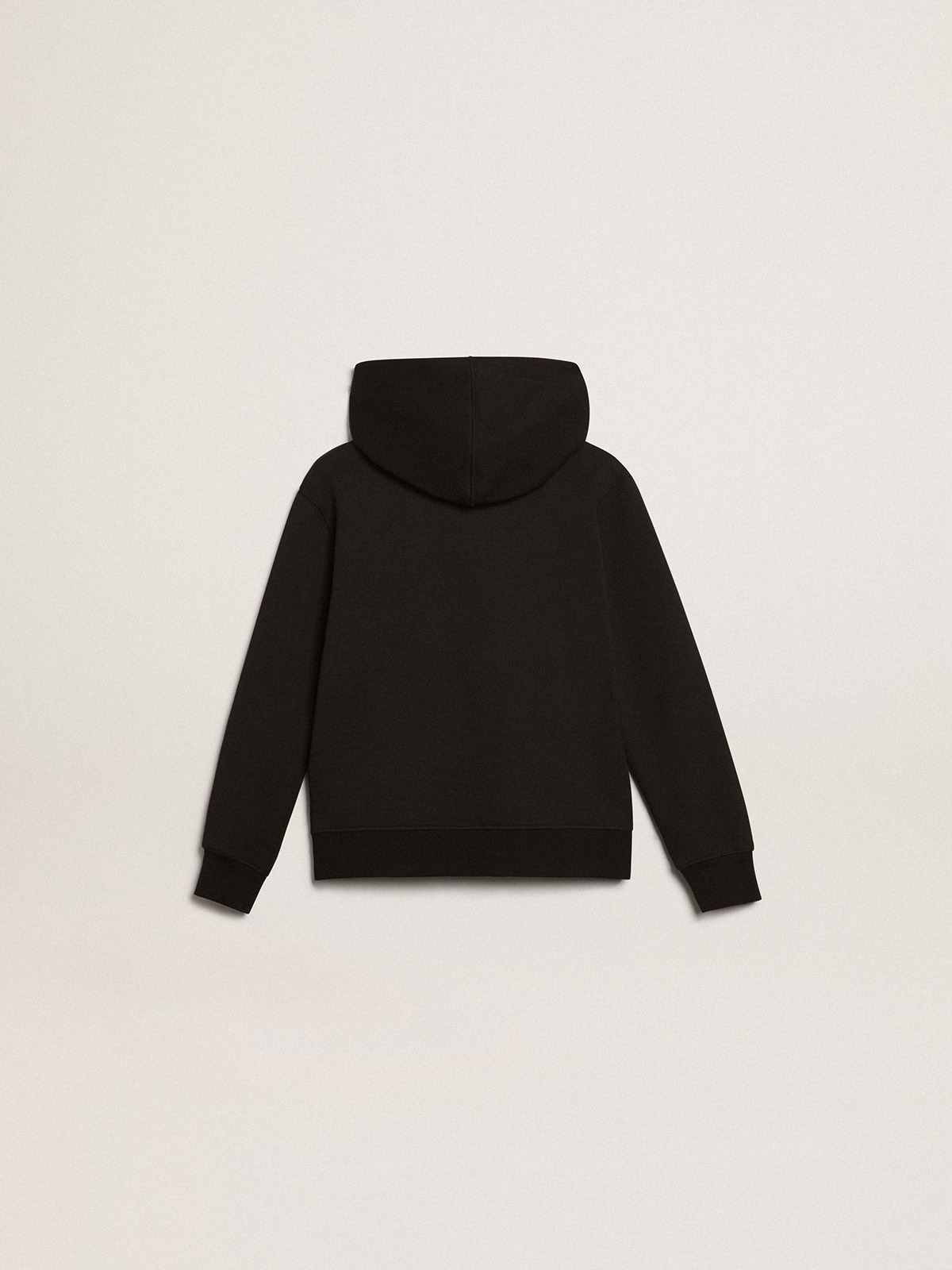 Golden Goose - Sweat-shirt noir à capuche avec étoile et logo blancs contrastés in