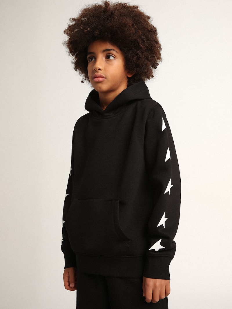 Golden Goose - Sudadera con capucha de color negro de ni&ntilde;o con estrellas blancas en contraste in 