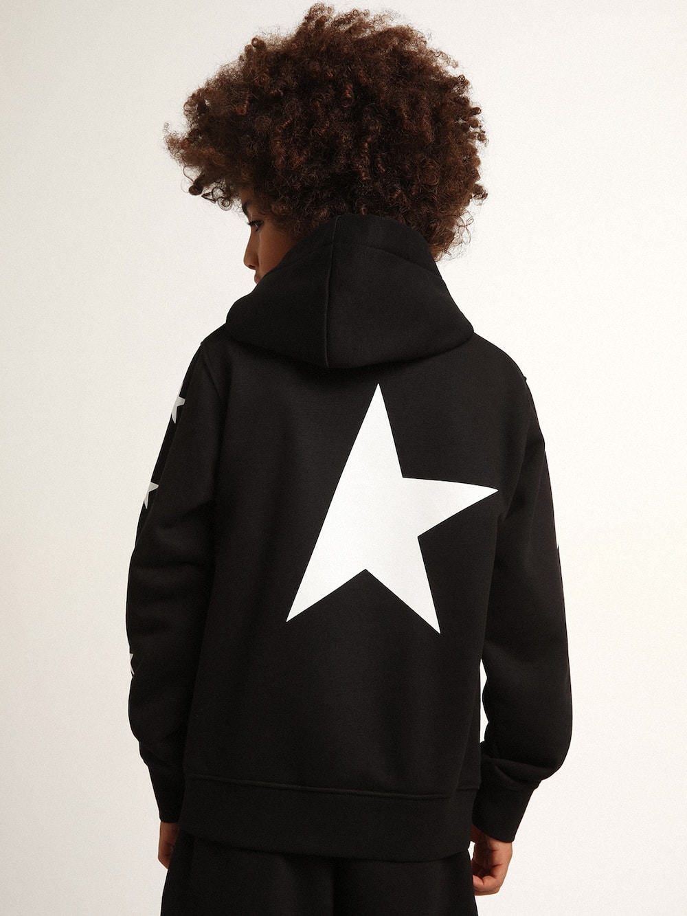 Golden Goose - Boys’ hooded sweatshirt in black with contrasting white stars in 