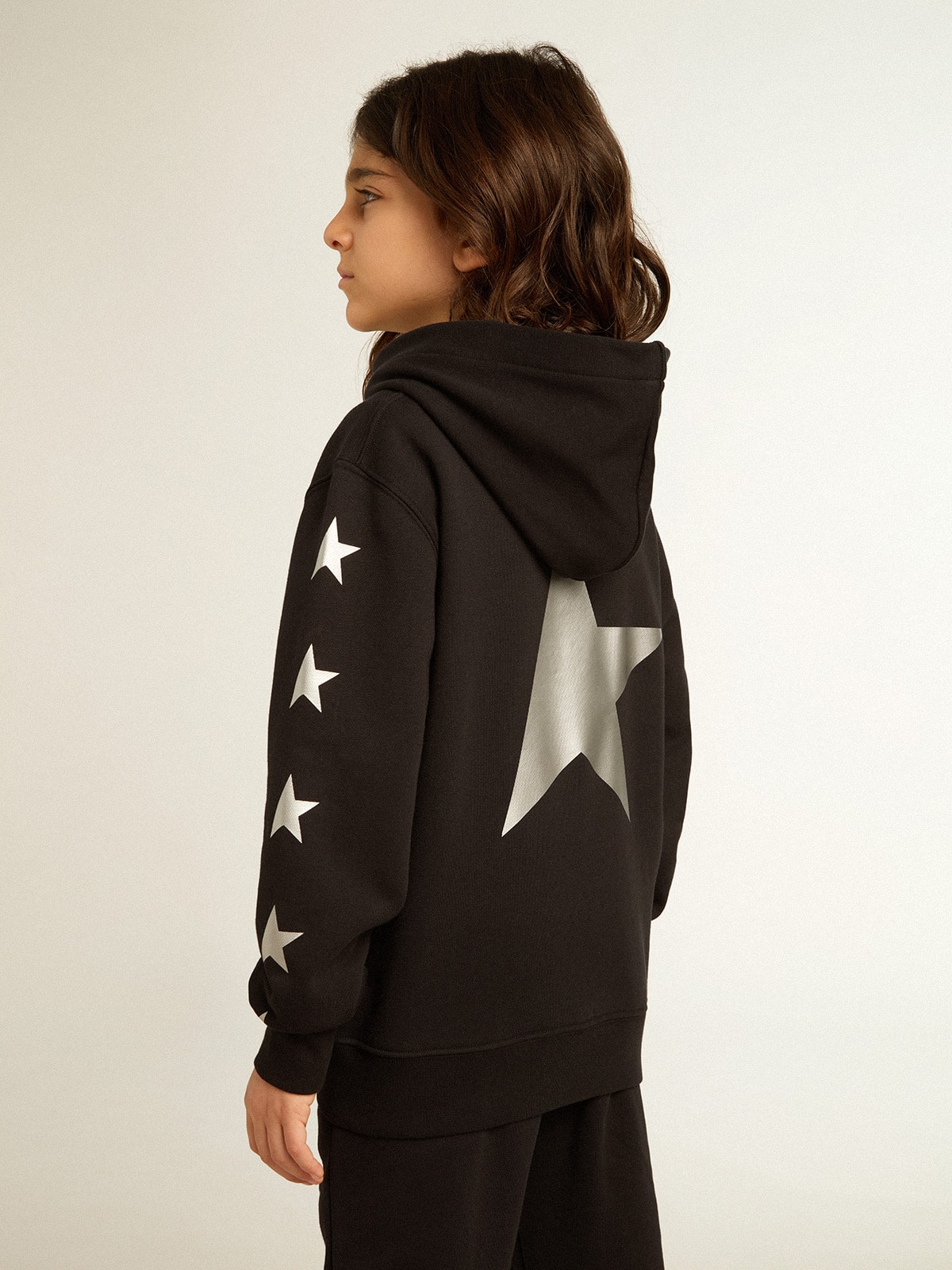 Golden Goose - Boys’ hooded sweatshirt in black with contrasting silver stars in 