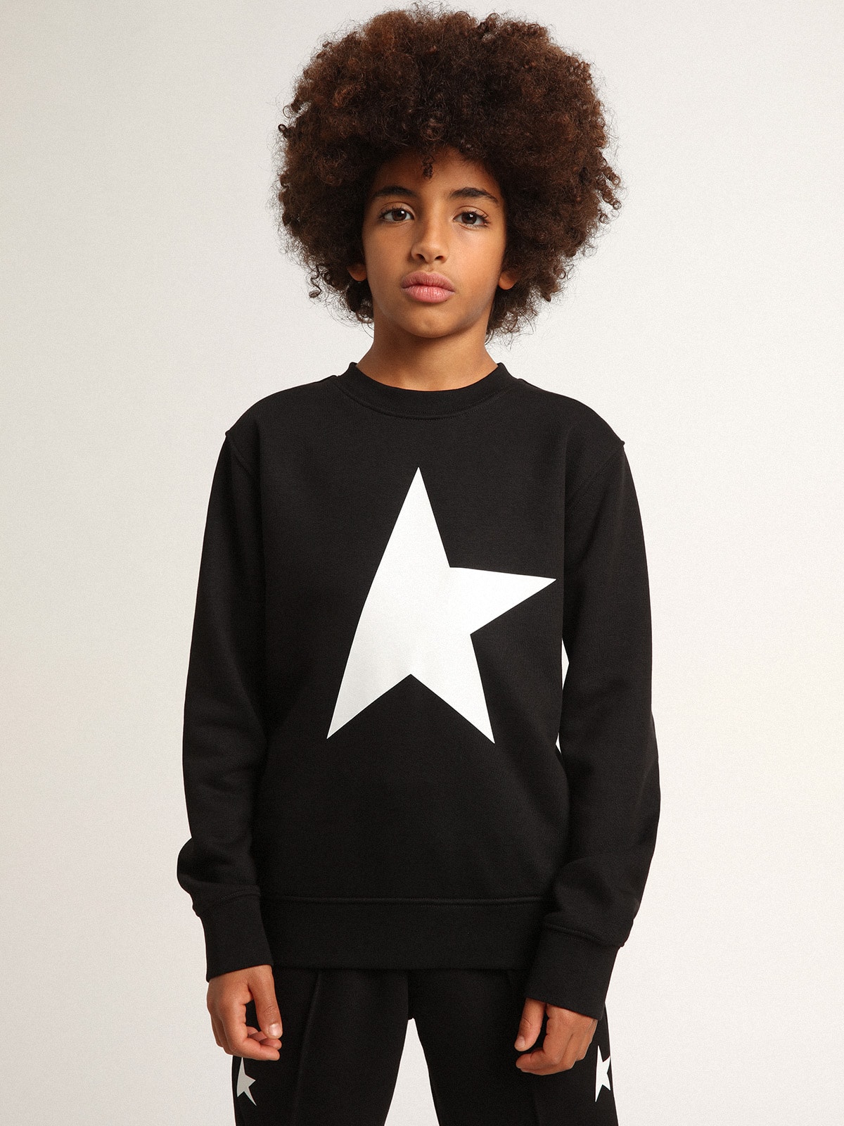 Golden Goose - Boys’ black sweatshirt with white maxi star on the front in 