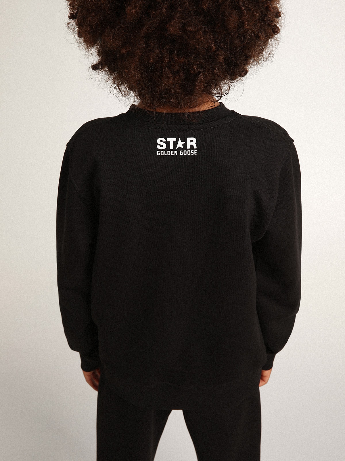 Golden Goose - Boys’ black sweatshirt with white maxi star on the front in 