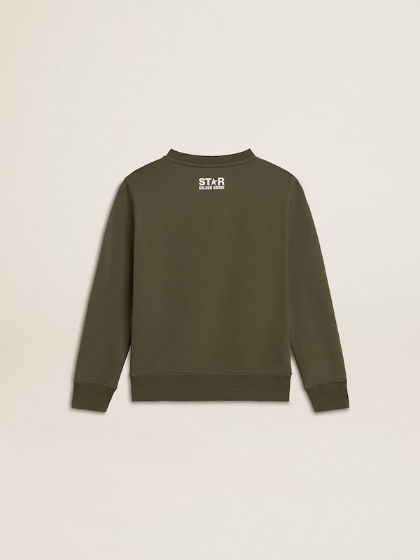 Golden Goose - Boys' dark green sweatshirt with white maxi star on the front in 
