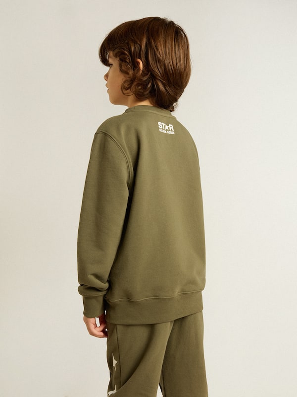 Golden Goose - Boys' dark green sweatshirt with white maxi star on the front in 