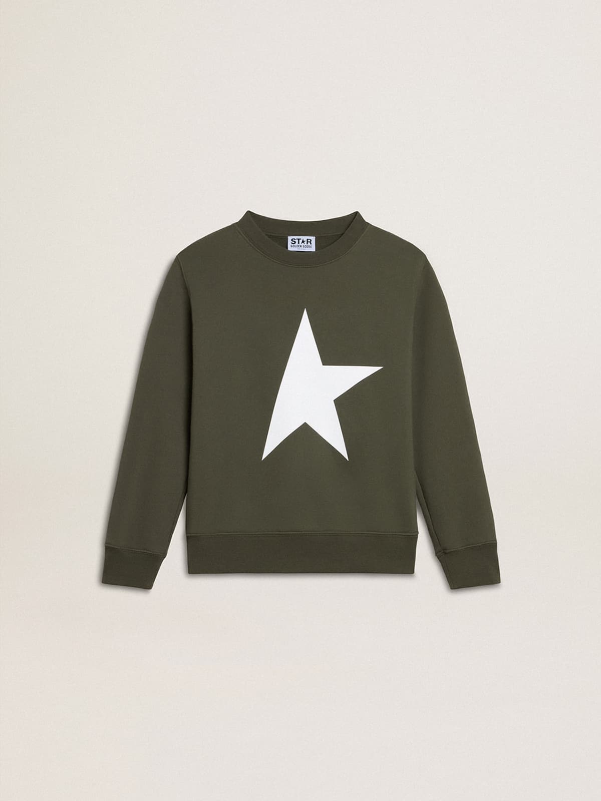 Golden Goose - Boys' dark green sweatshirt with white maxi star on the front in 