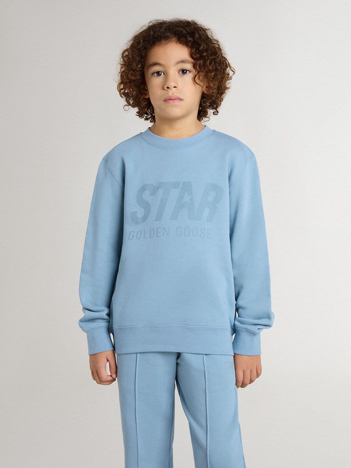 Golden Goose - Azurblaues Kindersweatshirt mit Schriftzug auf der Vorderseite  in 