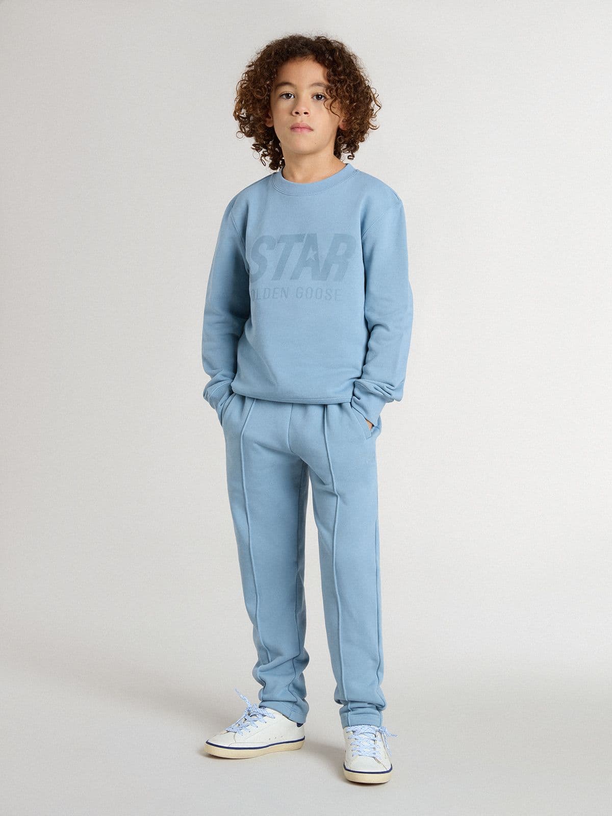 Golden Goose - Azurblaues Kindersweatshirt mit Schriftzug auf der Vorderseite  in 