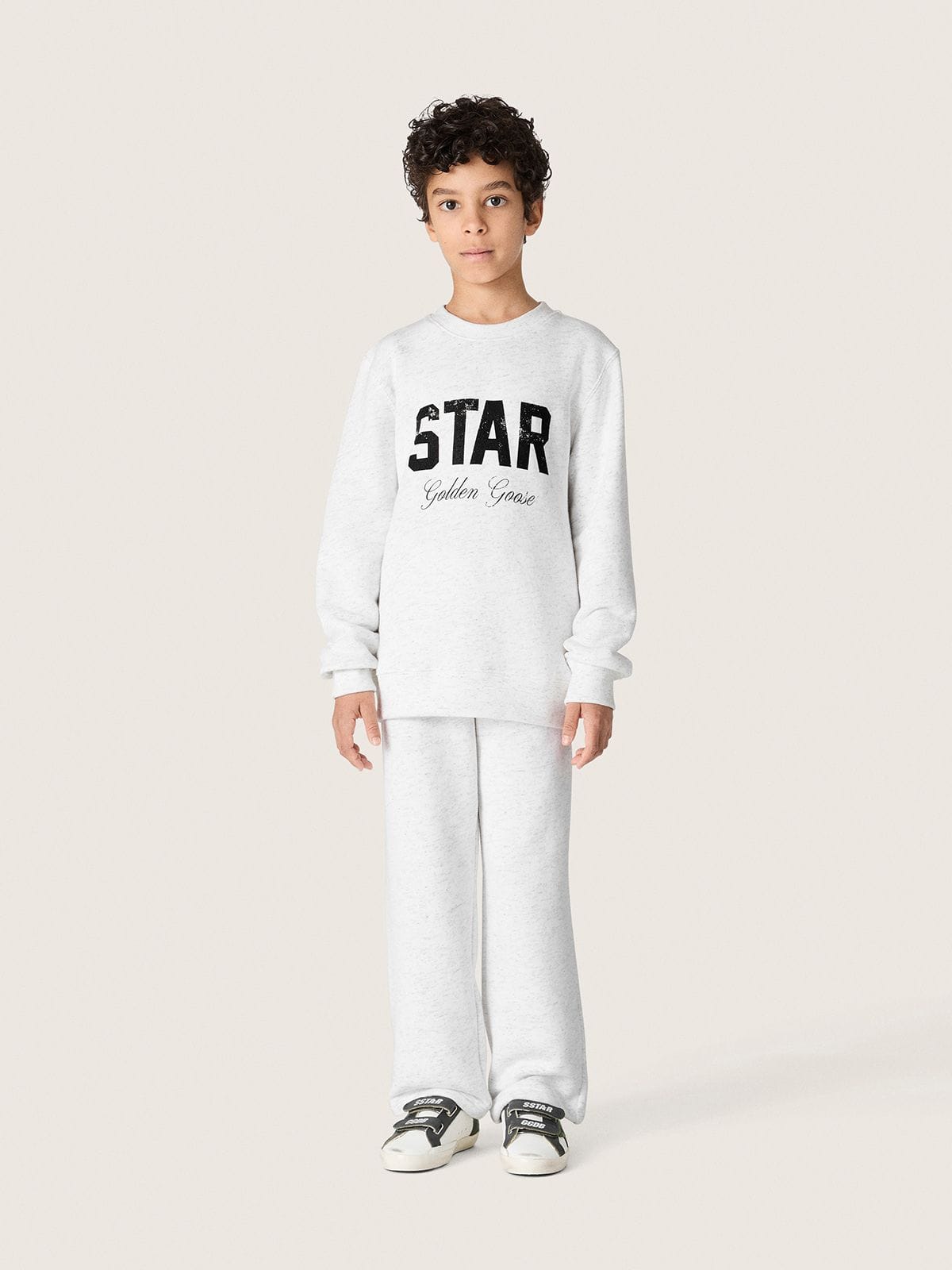 Golden Goose - Sudadera de ni&ntilde;o de algod&oacute;n gris jaspeado con estampado y logotipo in 
