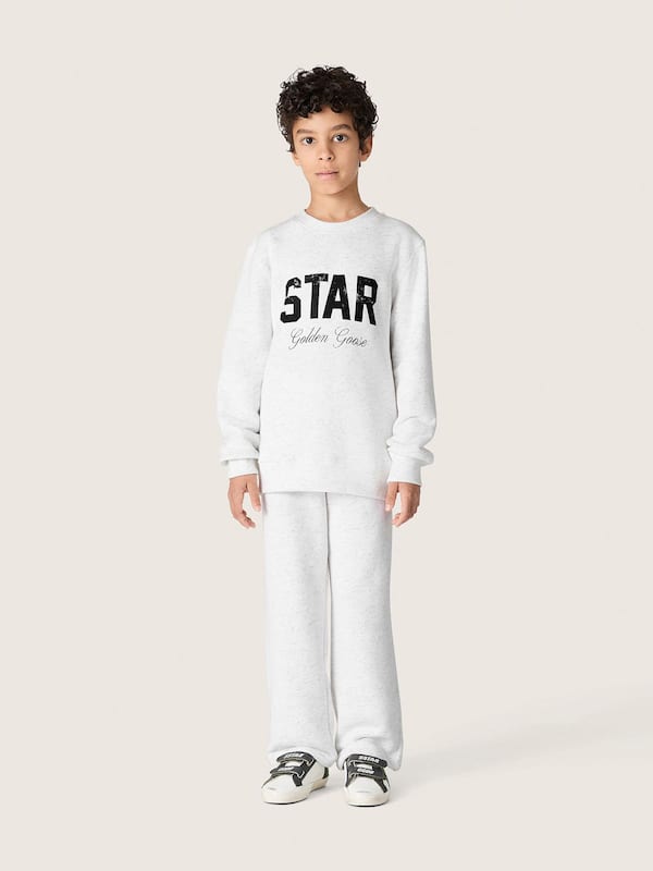 Golden Goose - Boys' gray melange cotton sweatshirt with print and logo in 