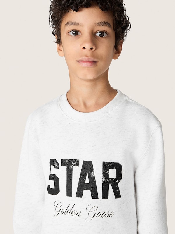 Golden Goose - Boys' gray melange cotton sweatshirt with print and logo in 