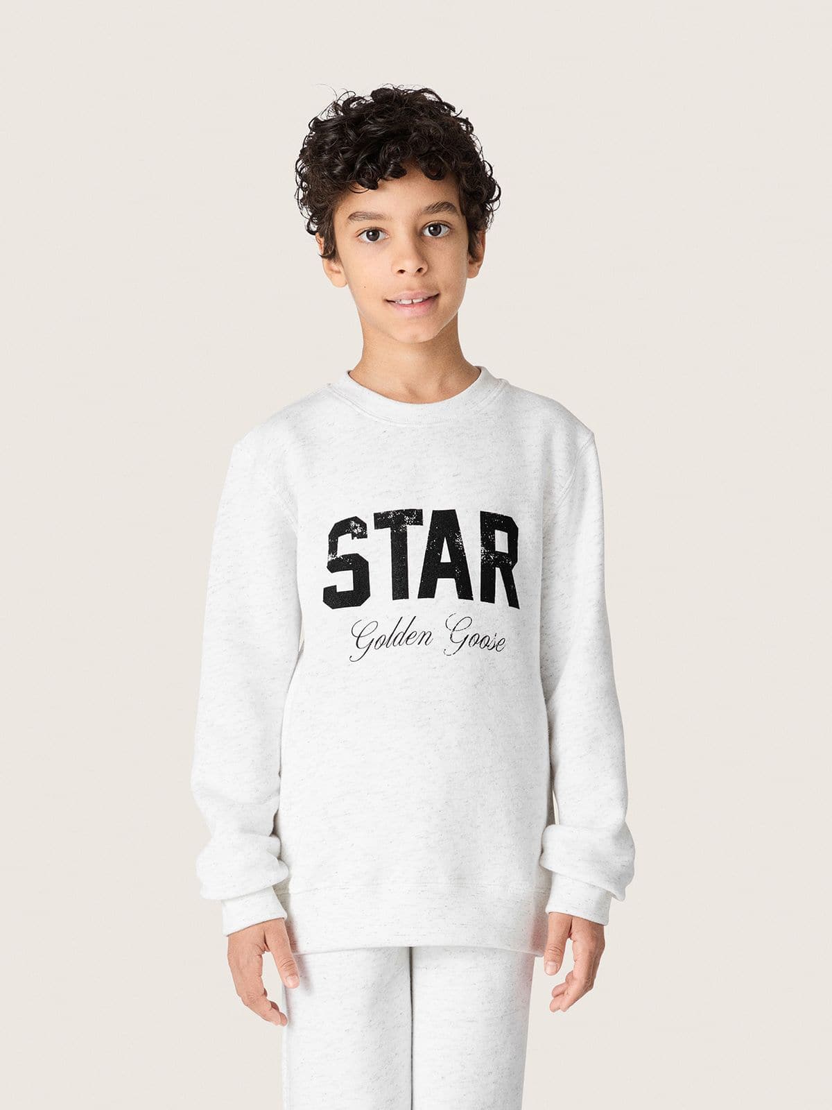 Golden Goose - Sudadera de ni&ntilde;o de algod&oacute;n gris jaspeado con estampado y logotipo in 