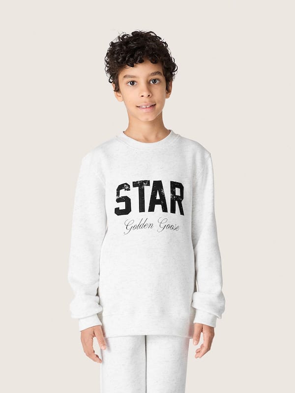 Golden Goose - Boys' gray melange cotton sweatshirt with print and logo in 