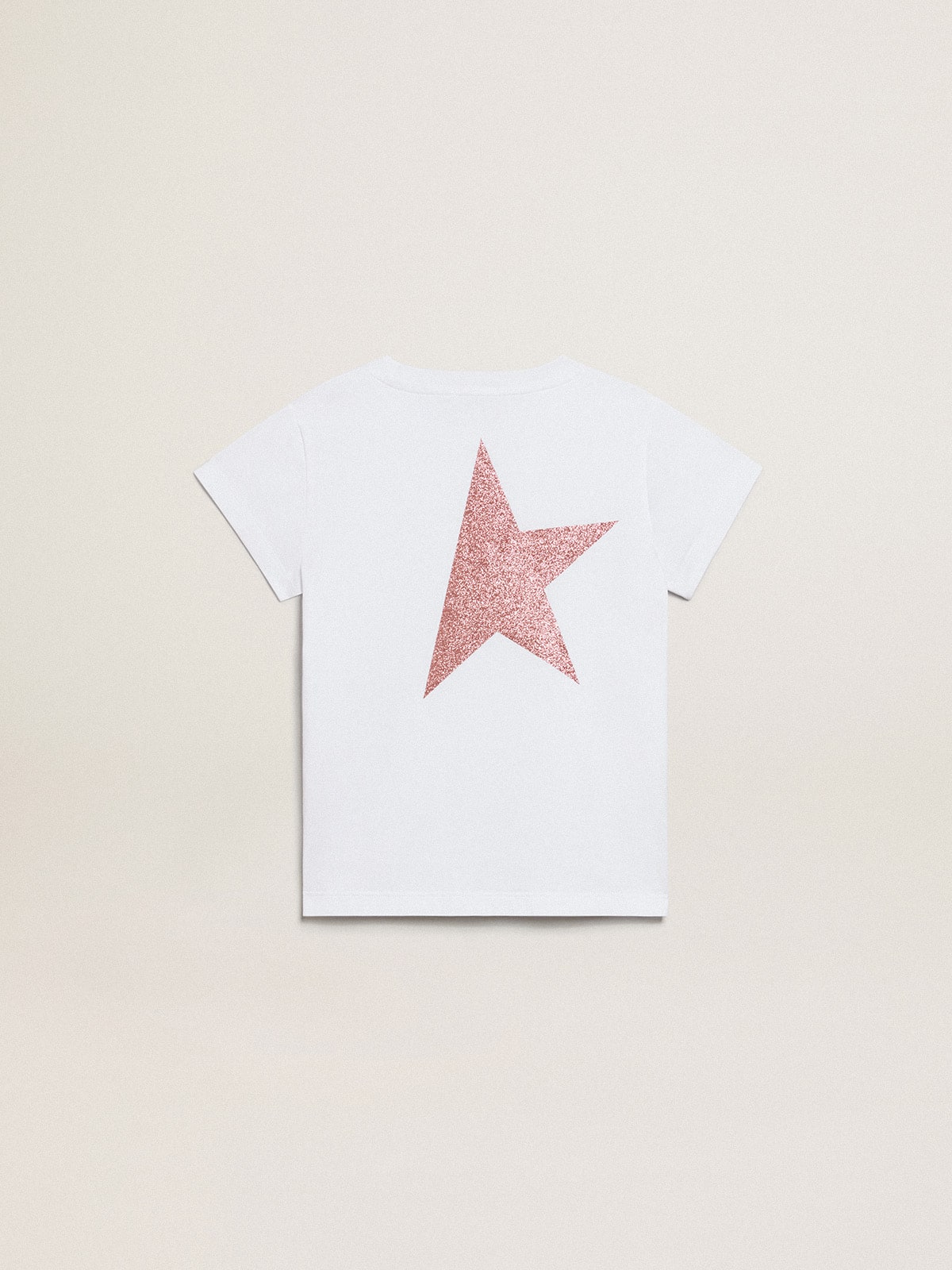 Golden Goose - Girls’ white T-shirt with pink glitter logo and maxi star in 