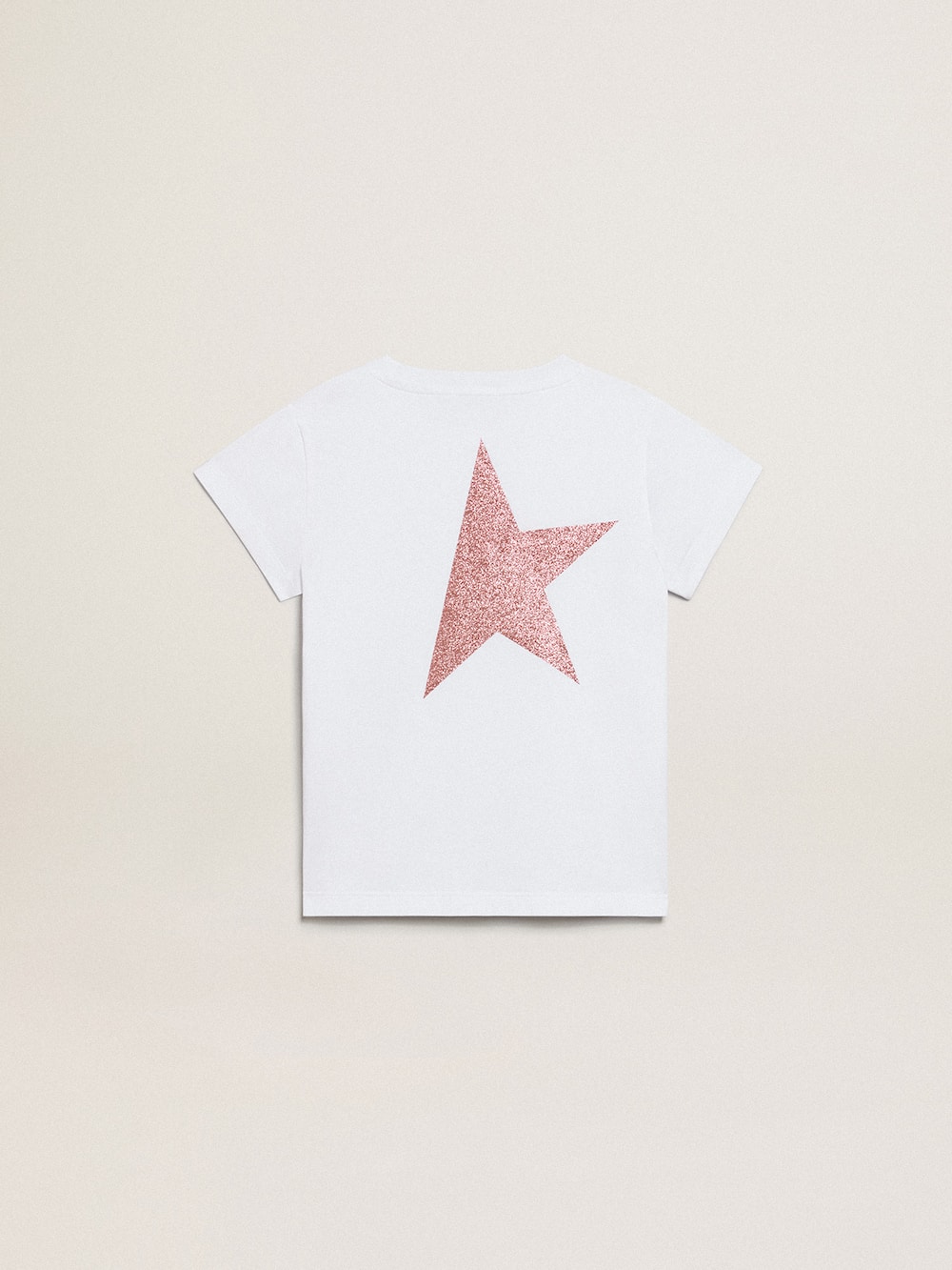 Golden Goose - T-shirt blanc fille avec logo et grande étoile à paillettes roses in 
