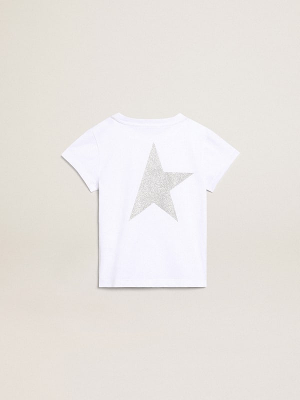 Golden Goose - White and silver T-shirt with logo and maxi star in silver glitter in 