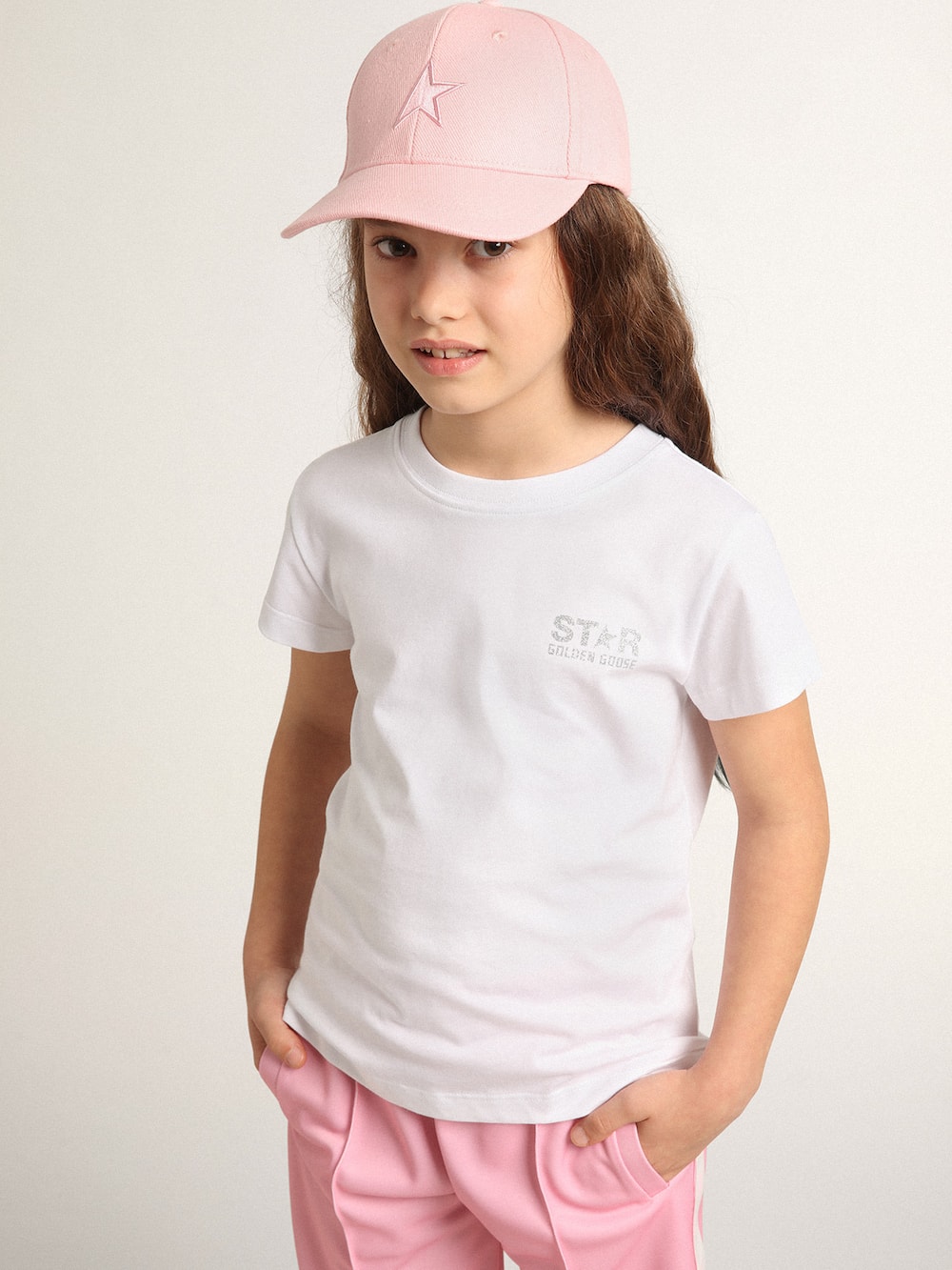Golden Goose - White and silver T-shirt with logo and maxi star in silver glitter in 