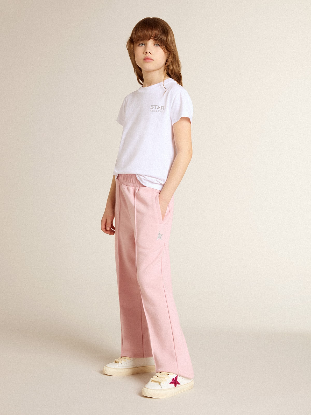 White and silver T-shirt with logo and maxi star in silver