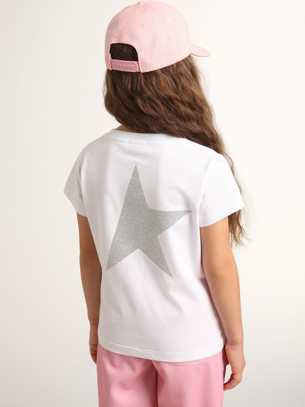 Golden Goose - Camiseta blanca y plateada con logo y maxiestrella de purpurina plateada in 