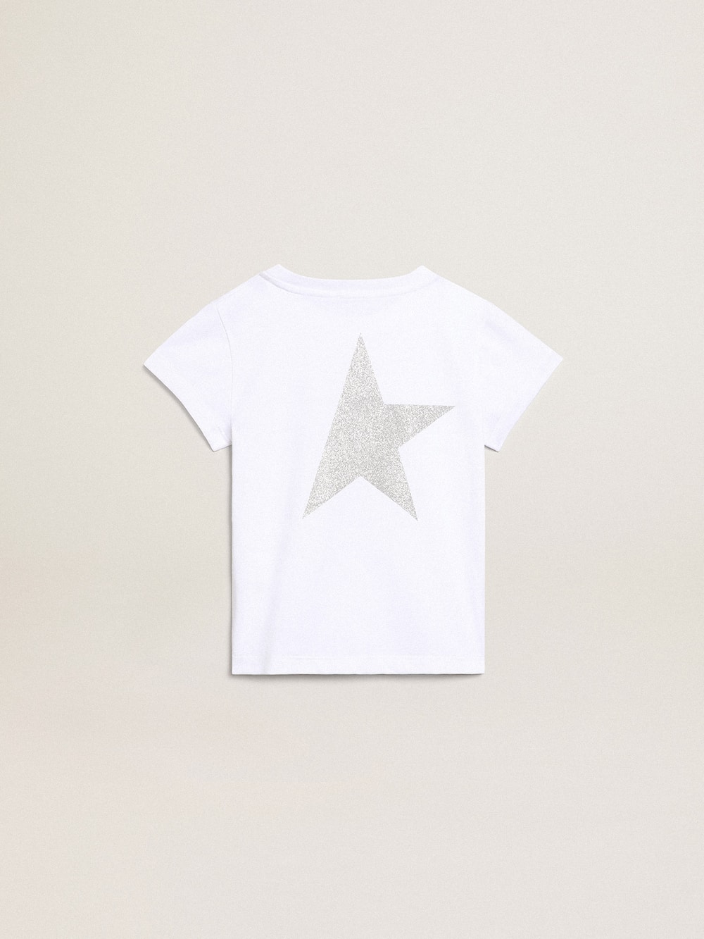 Golden Goose - Weißes und silbernes T-Shirt mit Logo und Maxi-Stern in Silberglitzer in 