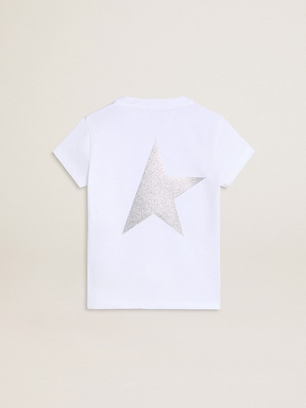 Golden Goose - White and silver T-shirt with logo and maxi star in silver glitter in 