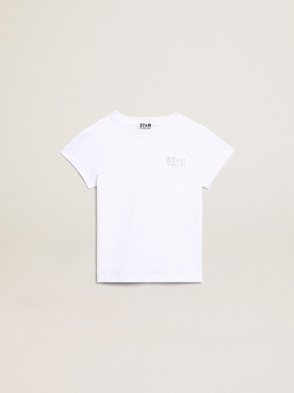 Golden Goose - Weißes und silbernes T-Shirt mit Logo und Maxi-Stern in Silberglitzer in 