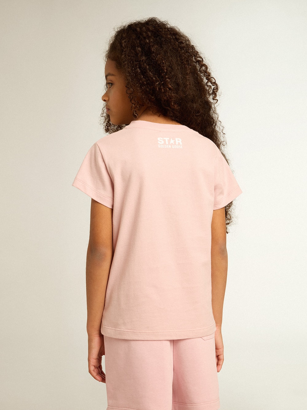 Golden Goose - Rosafarbenes Mädchen-T-Shirt mit Logo und weißem Maxistern in 