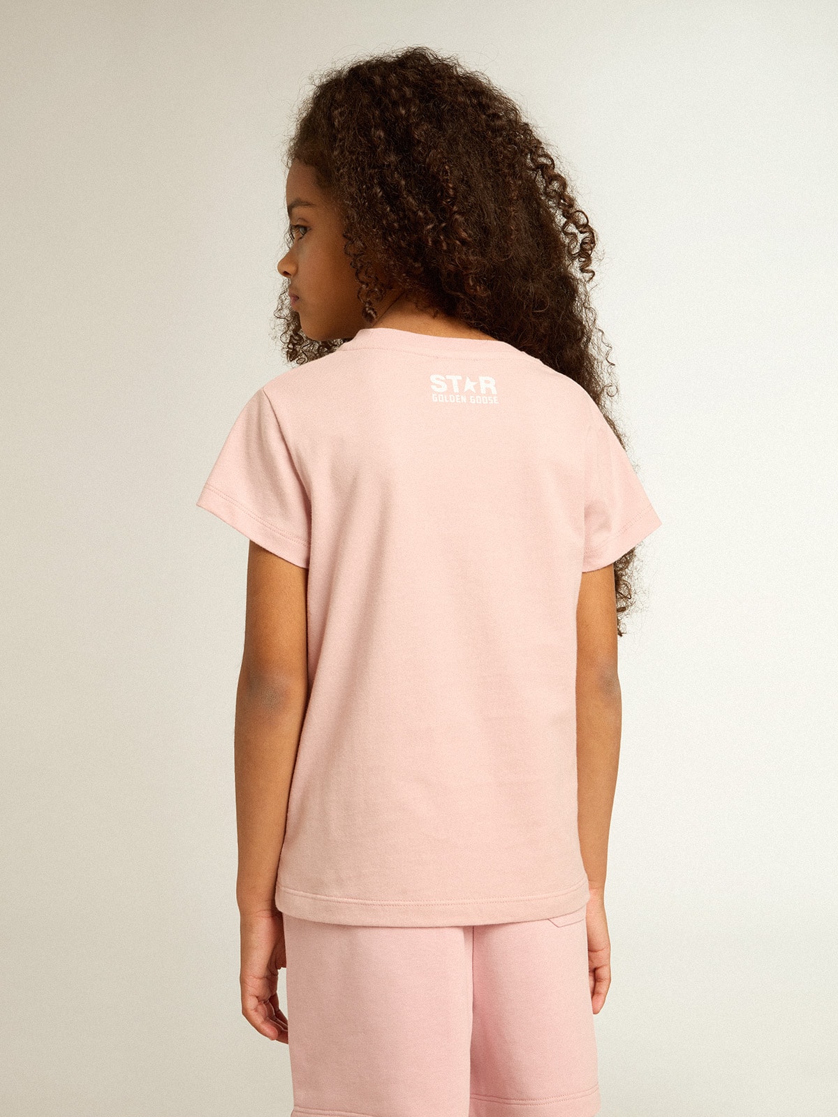 Golden Goose - Camiseta rosa de niña con logotipo y maxiestrella de color blanco in 