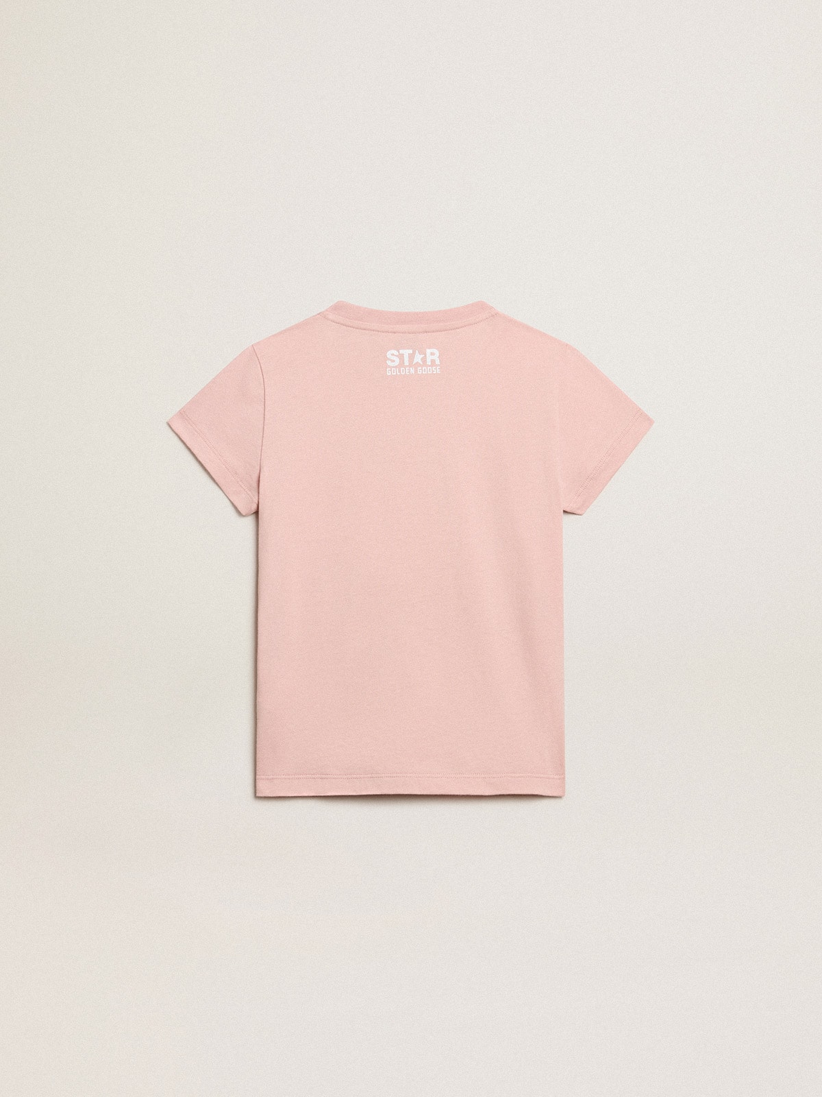 Girls pink T shirt with white logo and maxi star Golden Goose