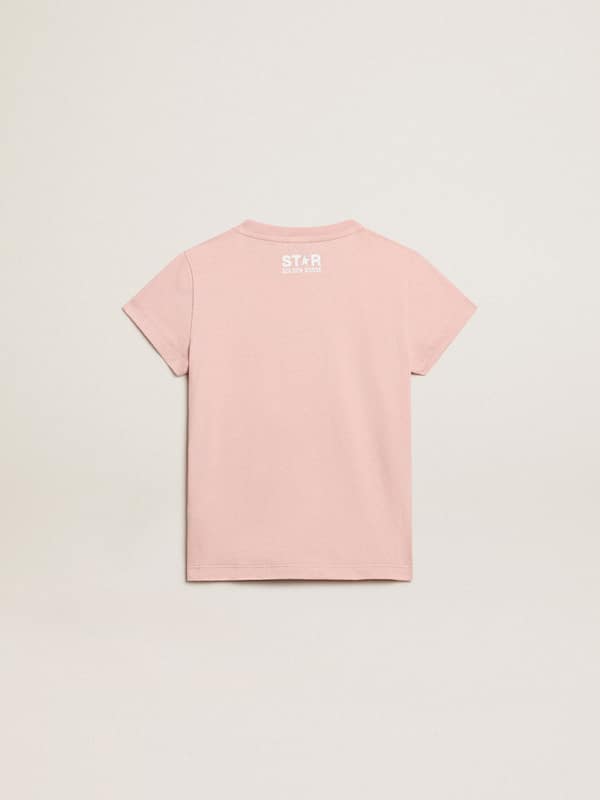 Golden Goose - T-shirt rose fille avec logo et grande étoile blancs in 