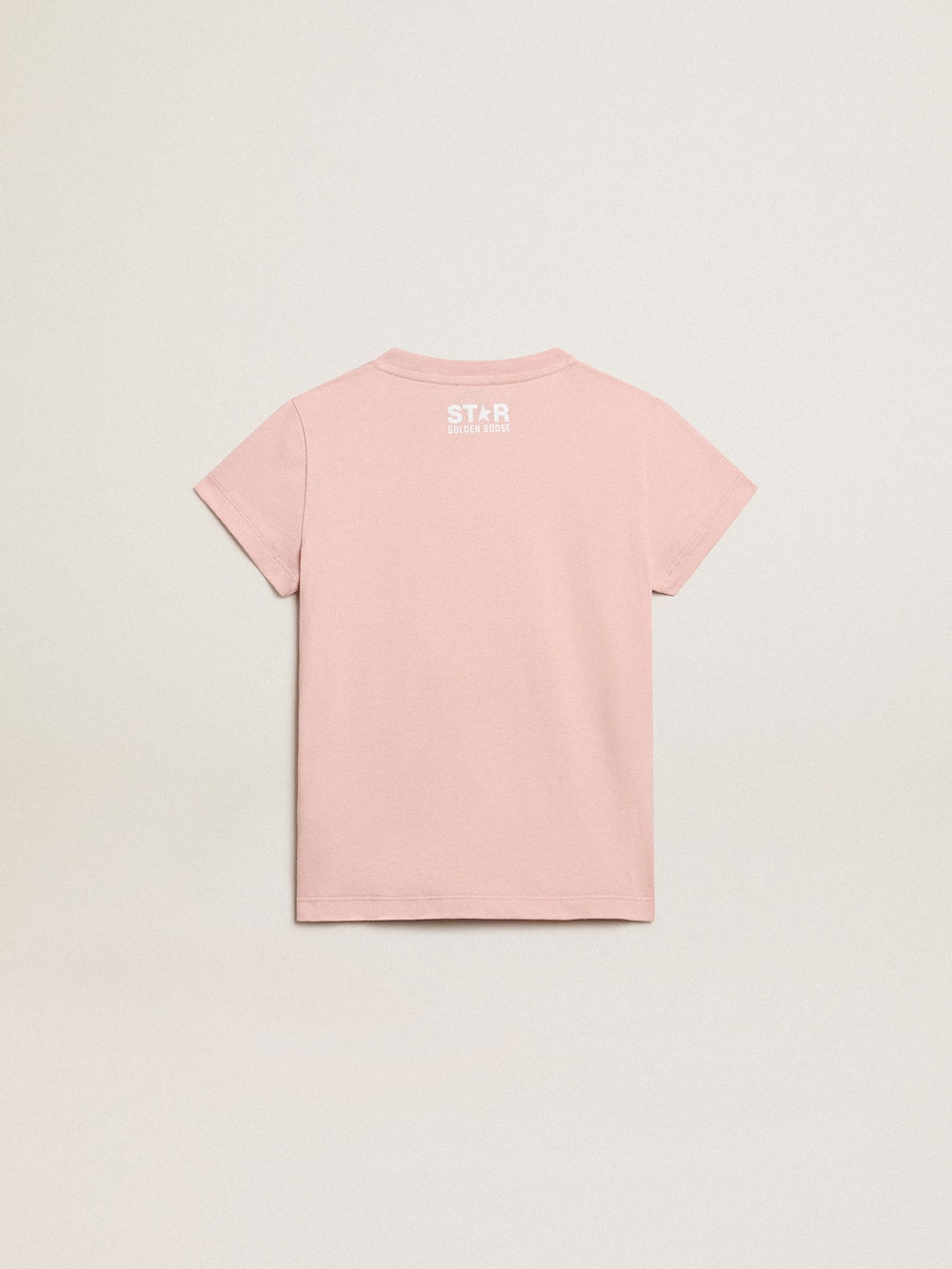 Golden Goose - Camiseta infantil feminina rosa com logo e maxi estrela branca in 