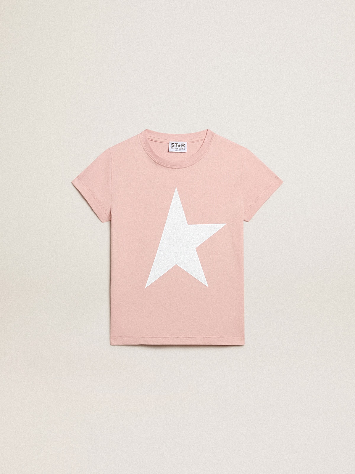 Golden Goose - T-shirt rose fille avec logo et grande étoile blancs in 