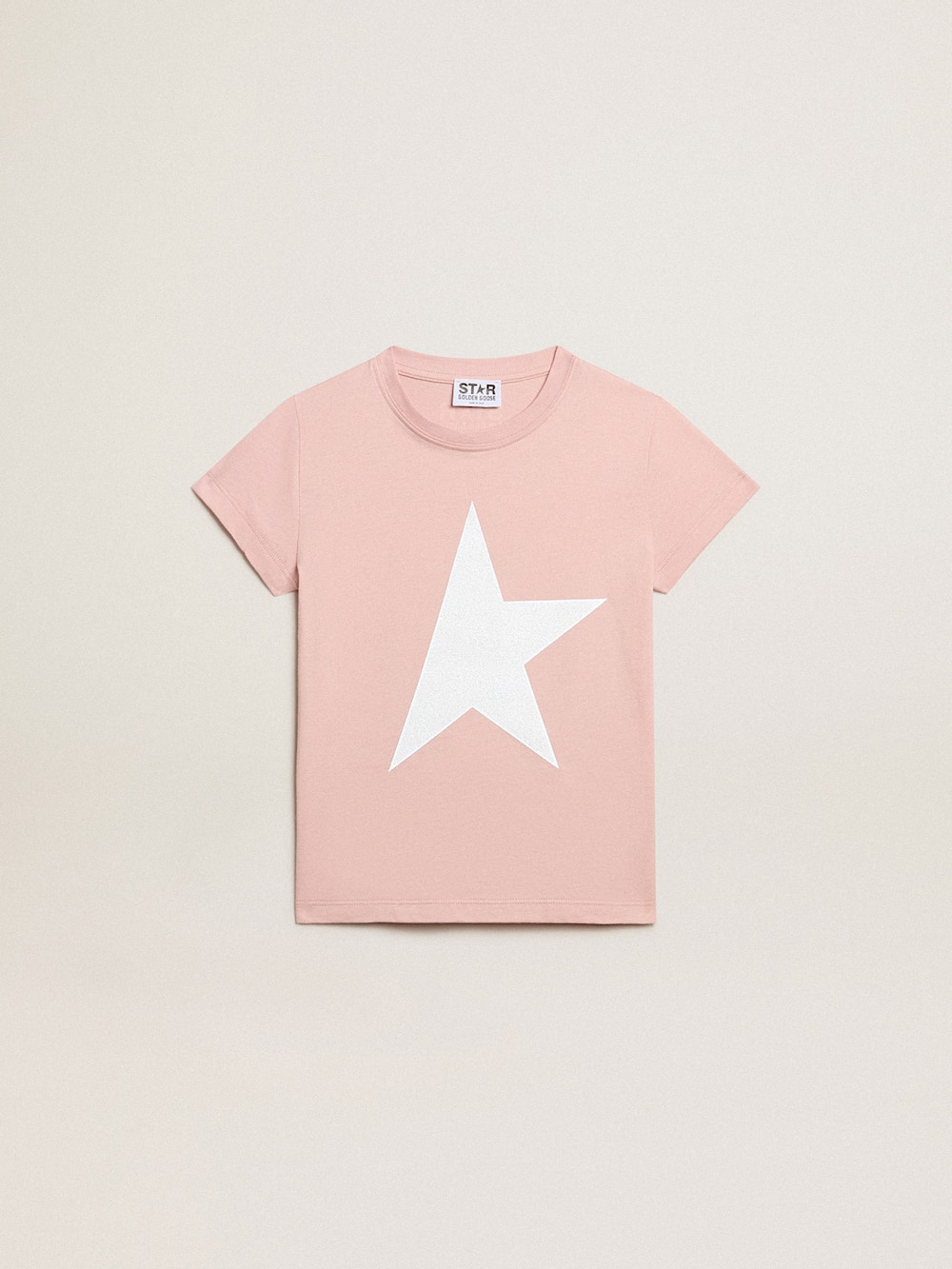 Golden Goose - Camiseta infantil feminina rosa com logo e maxi estrela branca in 