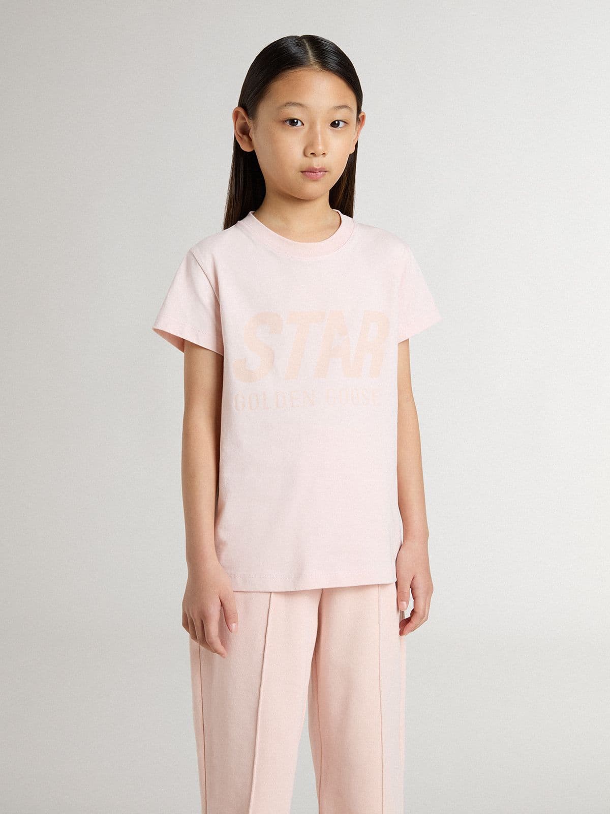 Golden Goose - Girls' pink T-shirt with pink print on the front  in 
