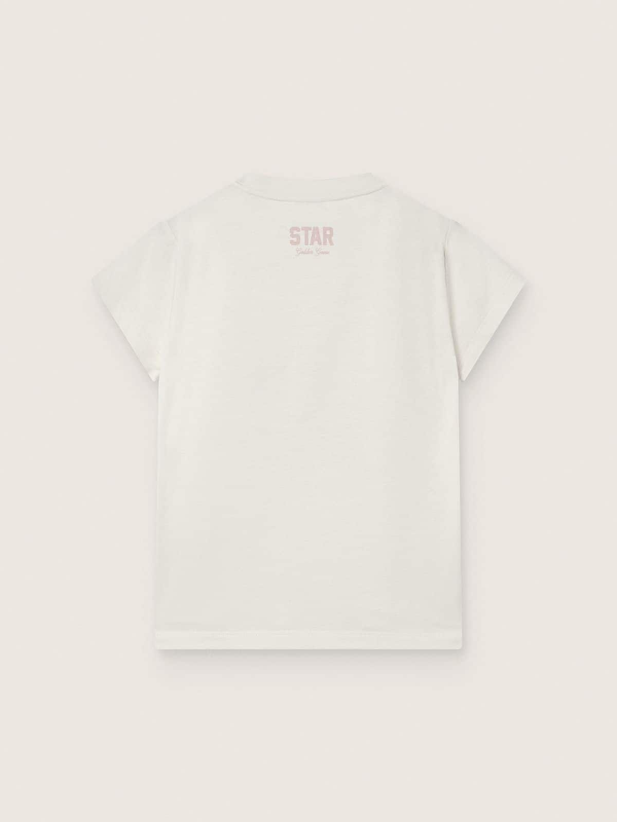 T-shirt da Bambina Star in jersey di cotone bianco con stella in glitter rosa