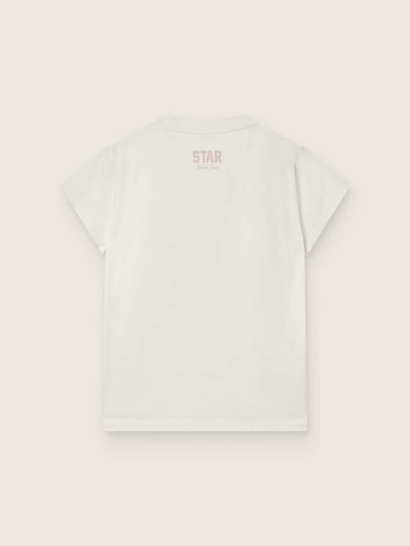 Golden Goose - Camiseta de ni&ntilde;a Star en tejido jersey de algod&oacute;n blanco con estrella con purpurina rosa in 