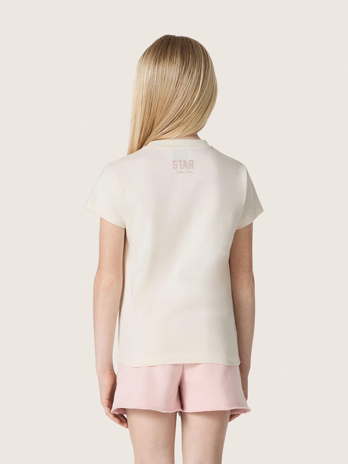 Golden Goose - Star girls&rsquo; T-shirt in white cotton jersey with pink glitter star in 