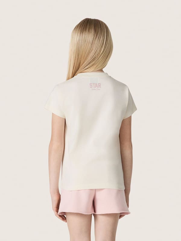 Golden Goose - Star girls&rsquo; T-shirt in white cotton jersey with pink glitter star in 