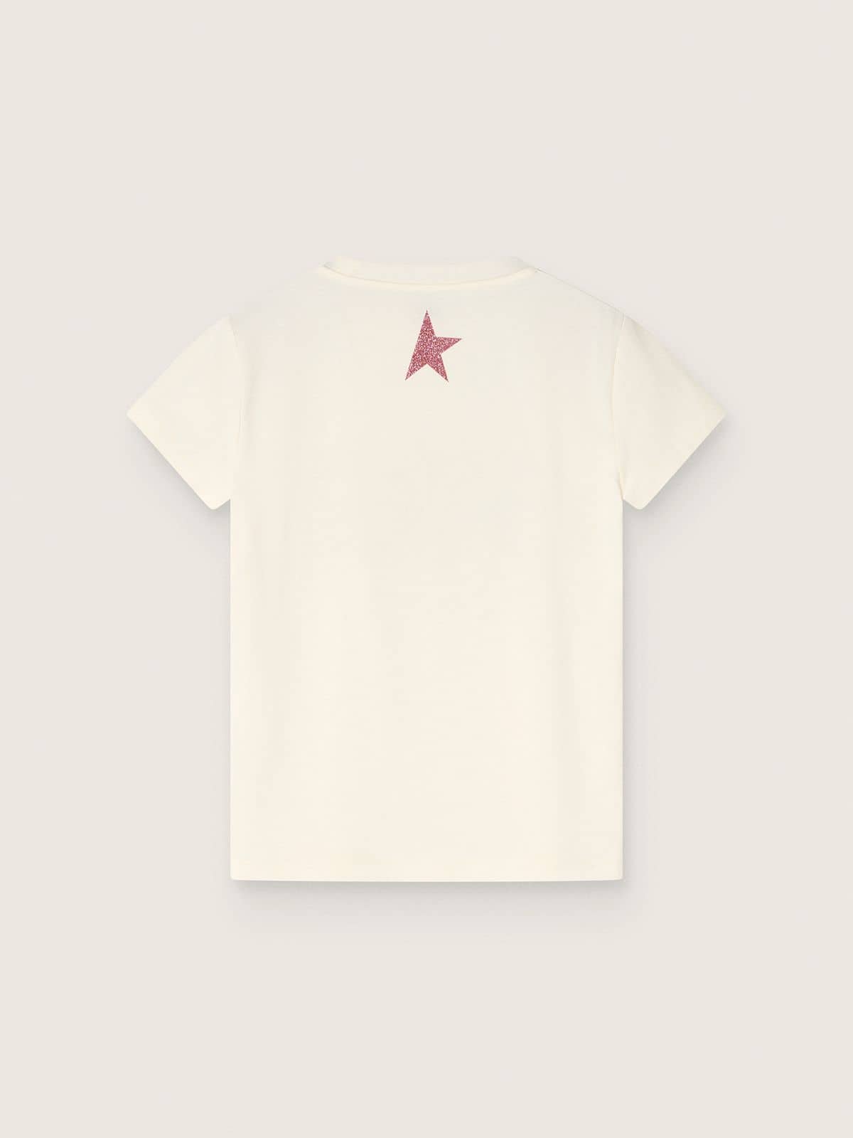 Girls' white cotton T-shirt with pink print