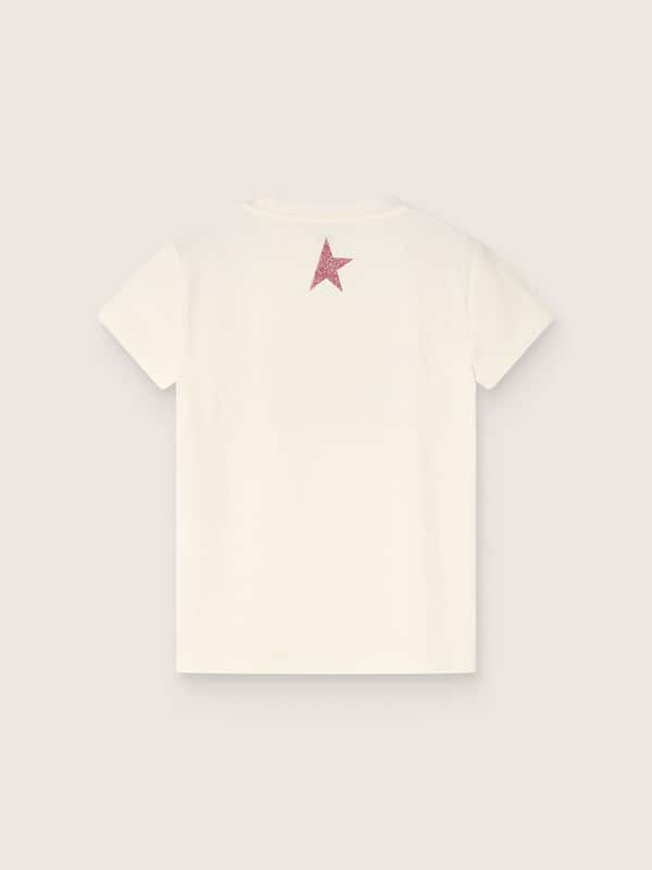 Golden Goose - T-shirt fille en coton blanc avec imprim&eacute; rose in 
