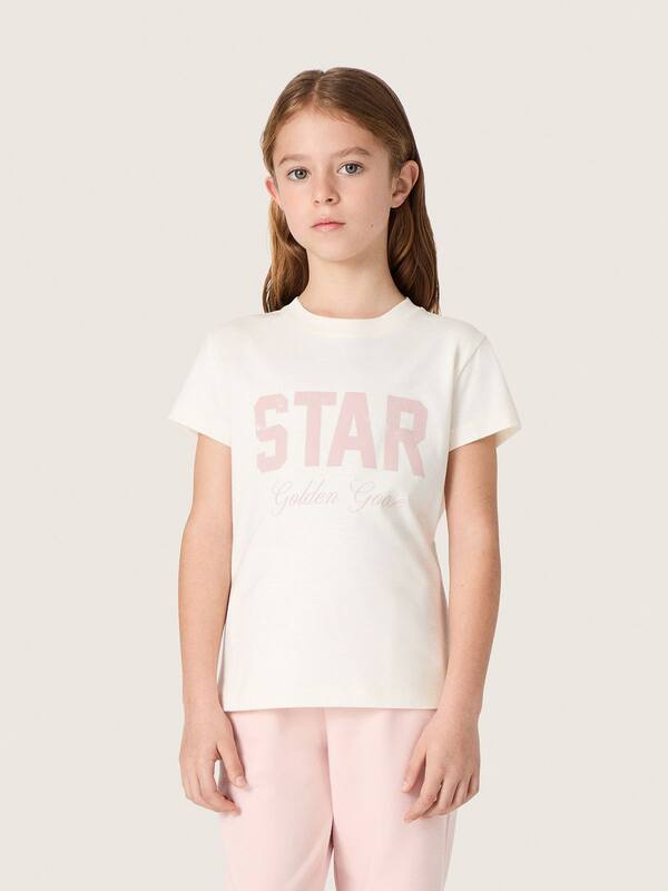 Golden Goose - Girls' white cotton T-shirt with pink print in 
