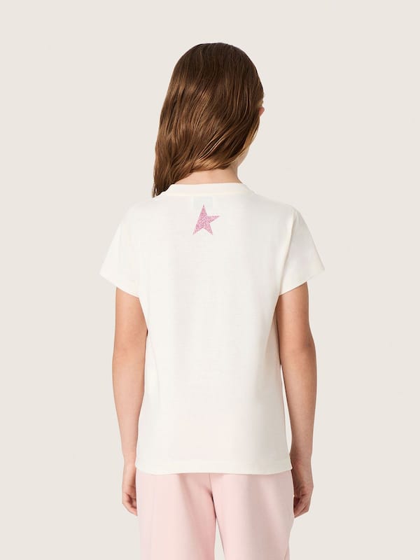 Golden Goose - Girls' white cotton T-shirt with pink print in 