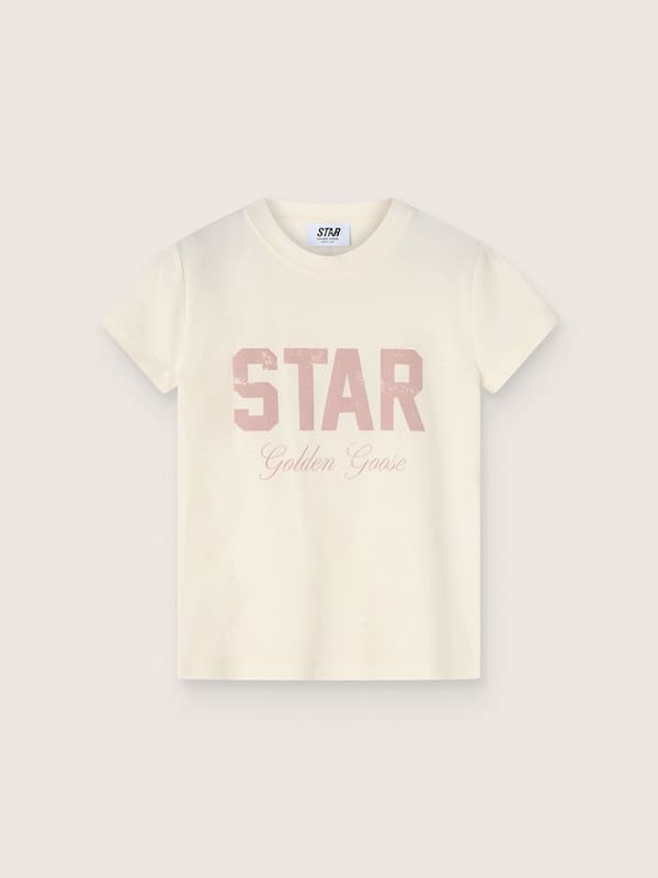 Golden Goose - T-shirt fille en coton blanc avec imprim&eacute; rose in 