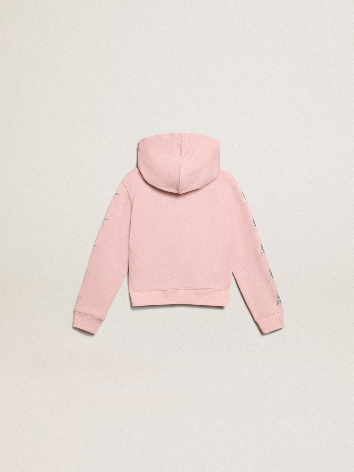 Pink sweatshirt with hood and silver glitter stars