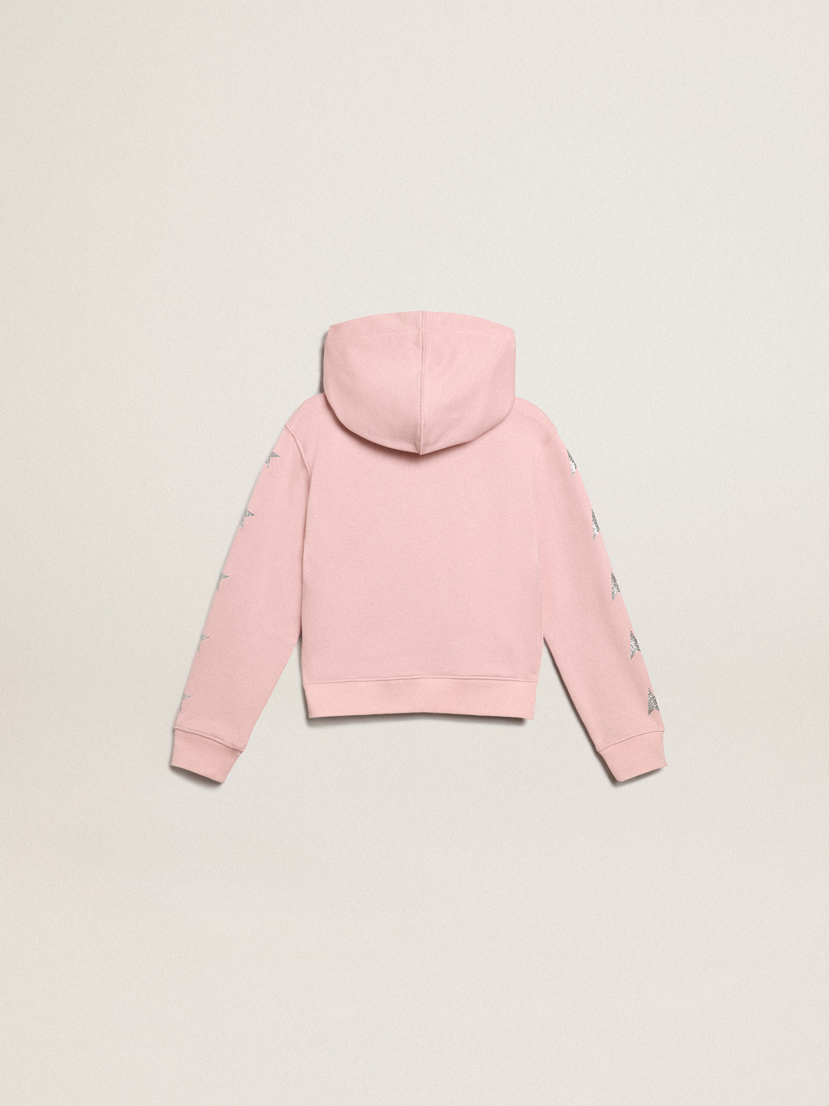 Golden Goose - Sudadera rosa con capucha y estrellas de purpurina plateadas in