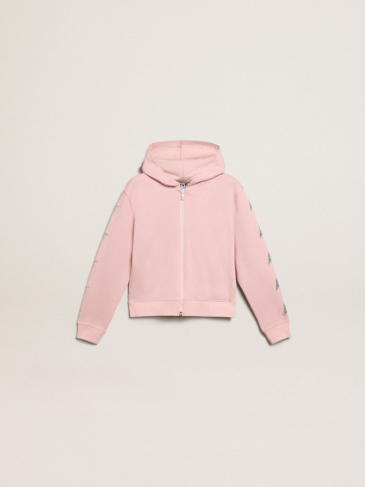 Golden Goose - Pink sweatshirt with hood and silver glitter stars in 